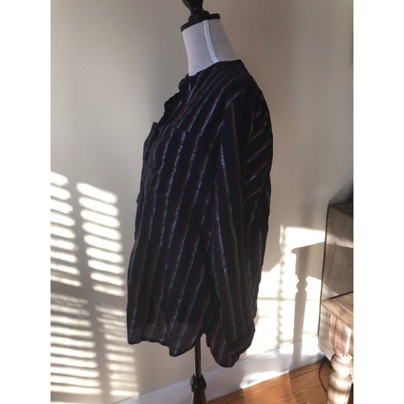J Crew Metallic Stripe Popover Top Blouse Size 6 - Picture 8 of 11